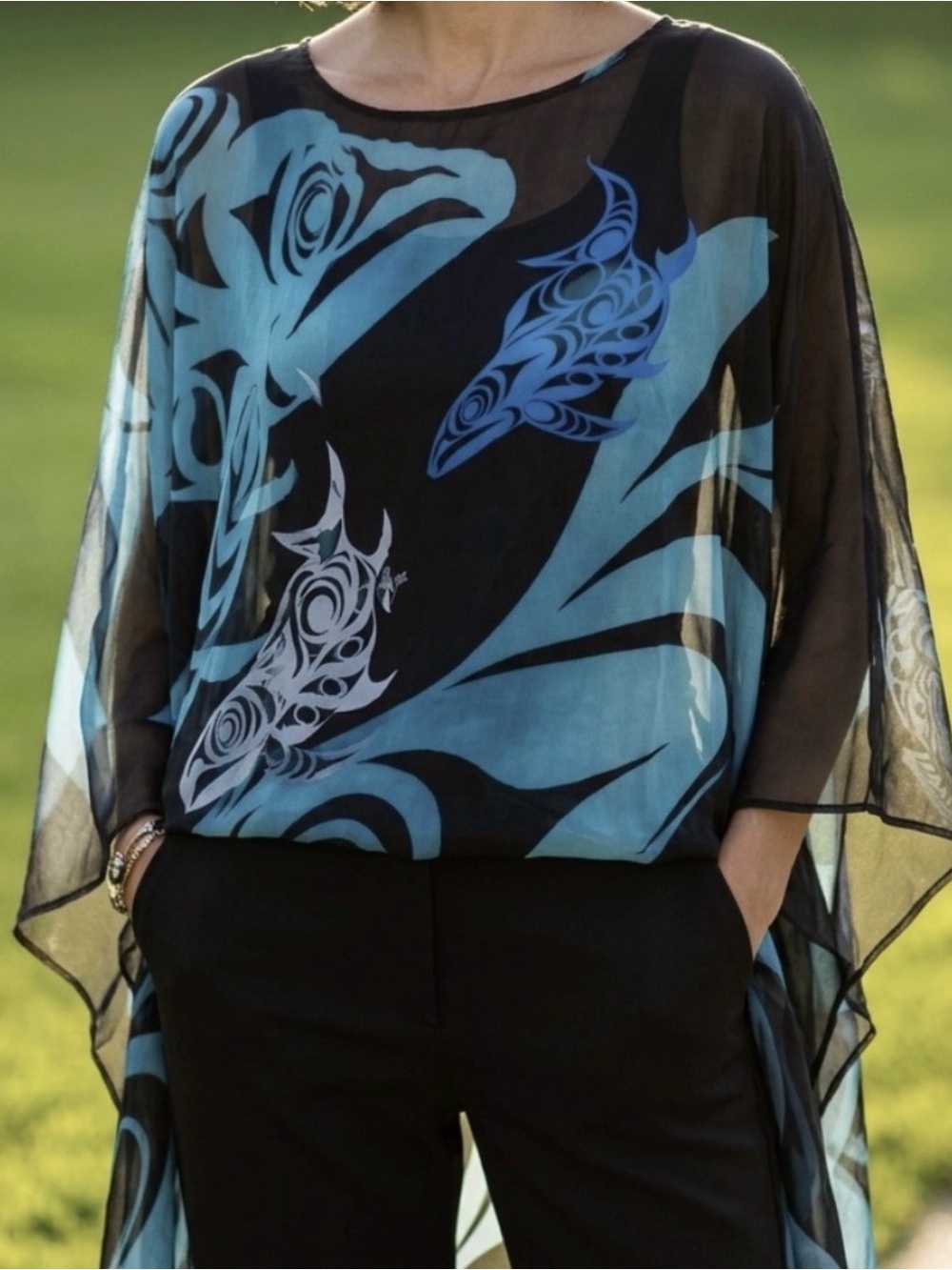 Northwest Sheer Blue and Black Tunic lightweight Summer Top
